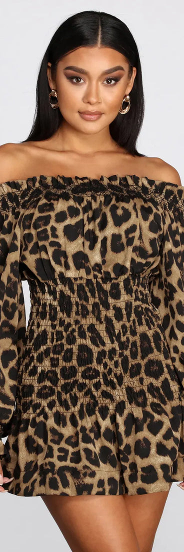 Cool Cat Leopard Off Shoulder Mini Dress