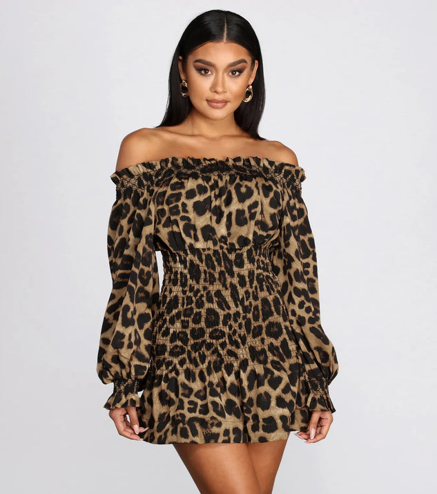 Cool Cat Leopard Off Shoulder Mini Dress