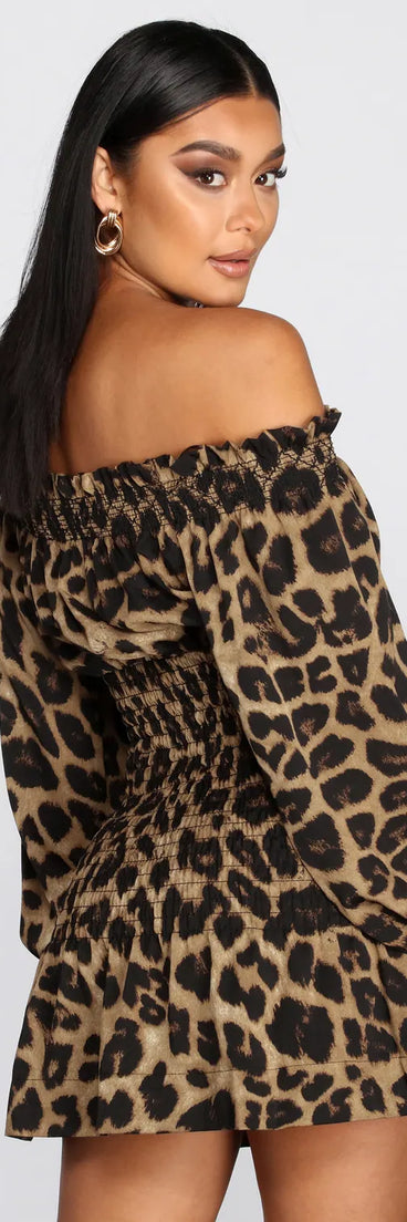 Cool Cat Leopard Off Shoulder Mini Dress