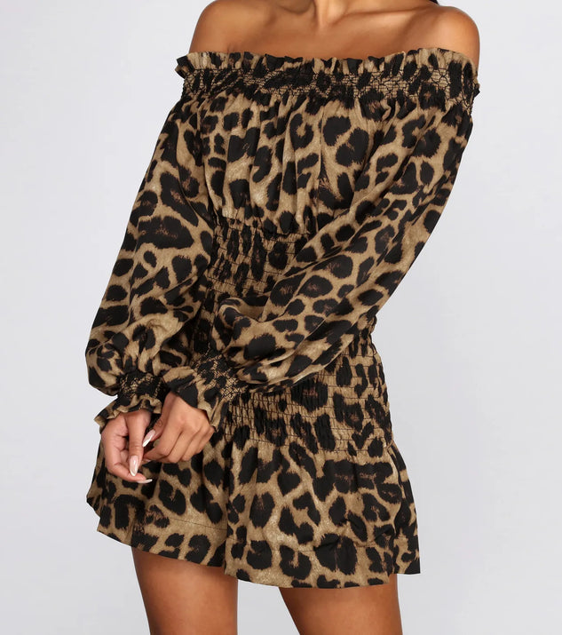 Cool Cat Leopard Off Shoulder Mini Dress | Windsor