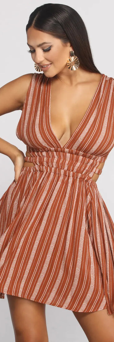 Season of Stripes Cutout Gauze Mini Dress