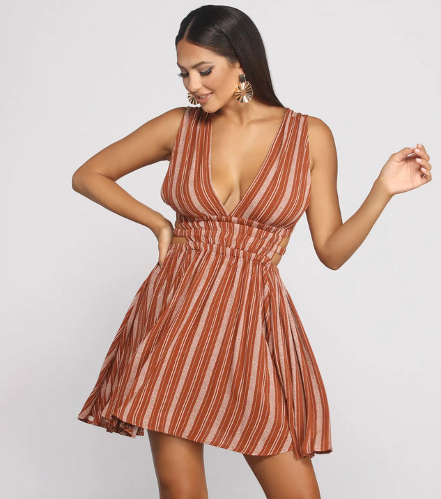Season of Stripes Cutout Gauze Mini Dress
