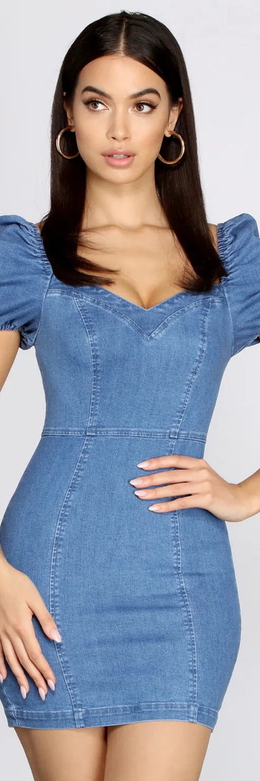 Denim Doll Puff Sleeve Mini Dress
