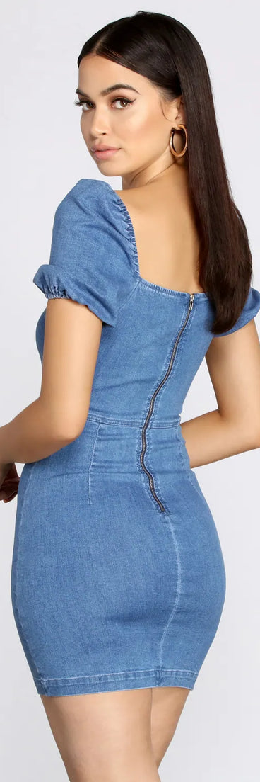 Denim Doll Puff Sleeve Mini Dress