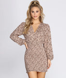 Leopard Print Surplice Smocked Mini Dress