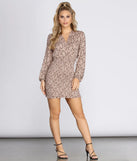 Leopard Print Surplice Smocked Mini Dress