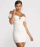 Show 'Em Off Shoulder Smocked Mini Dress