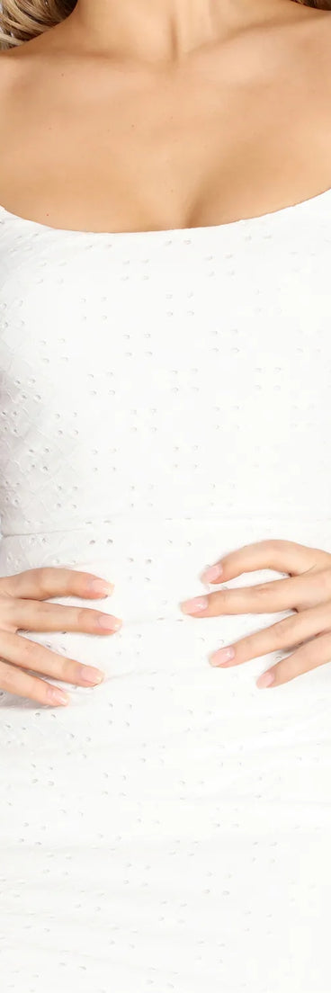 Eyelet Puff Sleeves Mini Dress