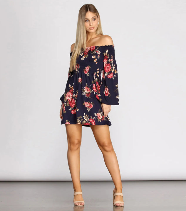 bell sleeve floral mini dress Bell Sleeve Beauty Floral Mini Dress