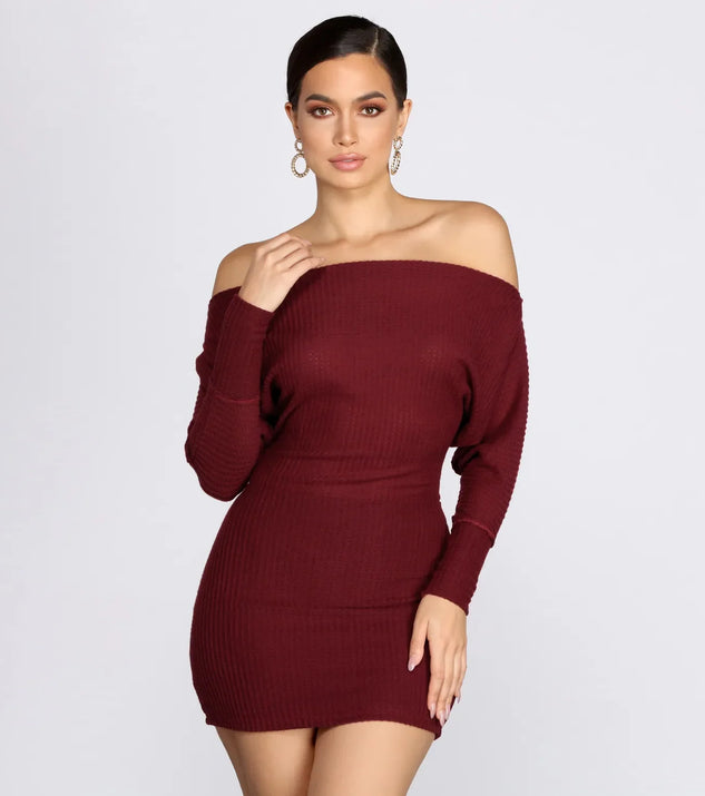 Off Shoulder Knit Mini Dress