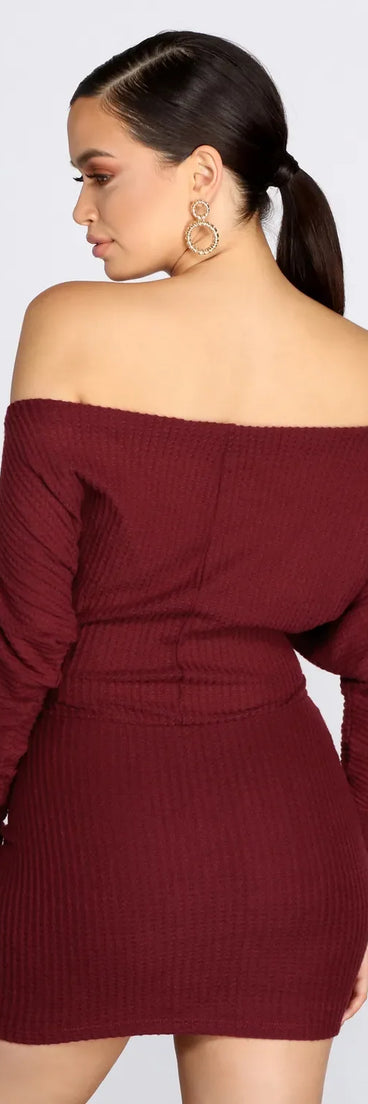 Off Shoulder Knit Mini Dress