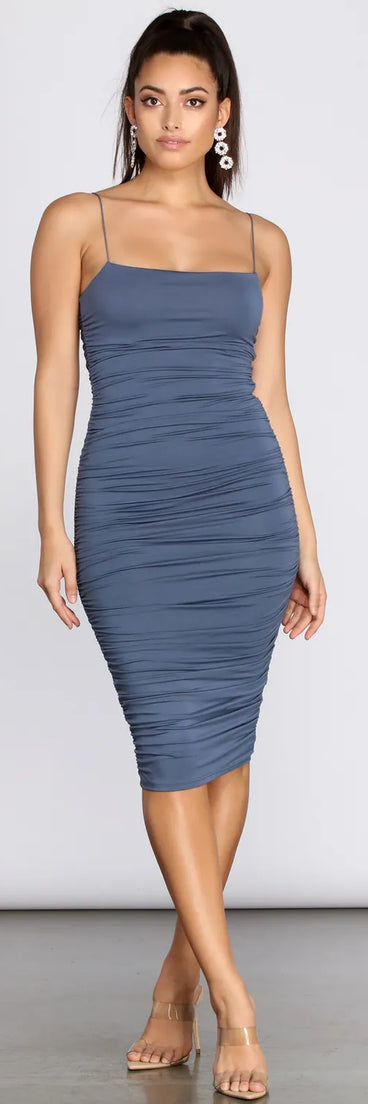 Fall For Me Ruched Midi Dress
