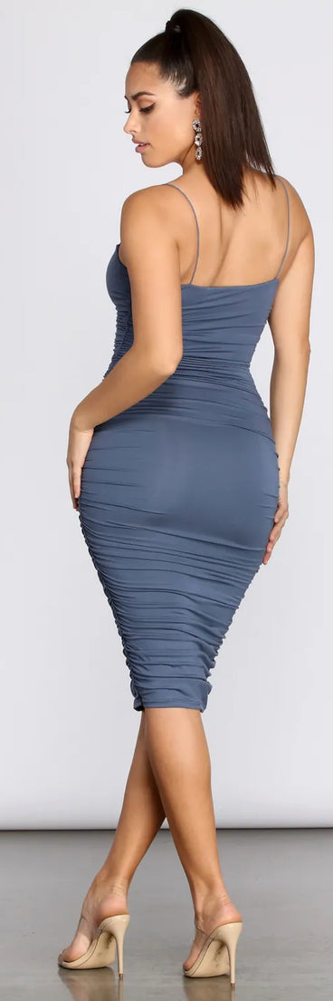 Fall For Me Ruched Midi Dress