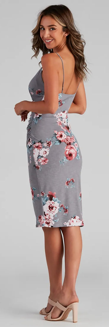 Floral Moment Asymmetrical High Slit Midi Dress