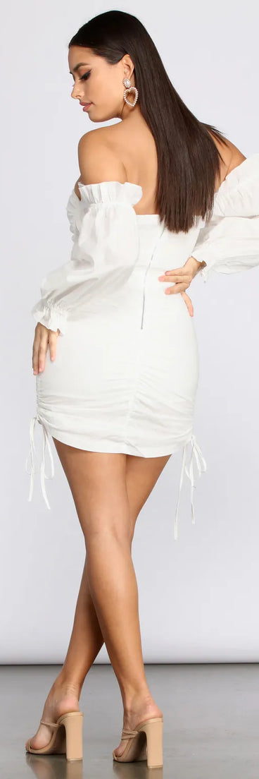 Off Shoulder Puff Sleeve Mini Dress