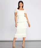 Ruffle Square Neck Smocked Midi Dress