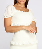 Ruffle Square Neck Smocked Midi Dress