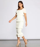 Ruffle Square Neck Smocked Midi Dress