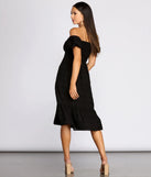 Off The Shoulder Button Front Midi Dress