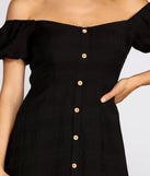 Off The Shoulder Button Front Midi Dress