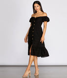 Off The Shoulder Button Front Midi Dress