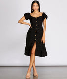 Off The Shoulder Button Front Midi Dress