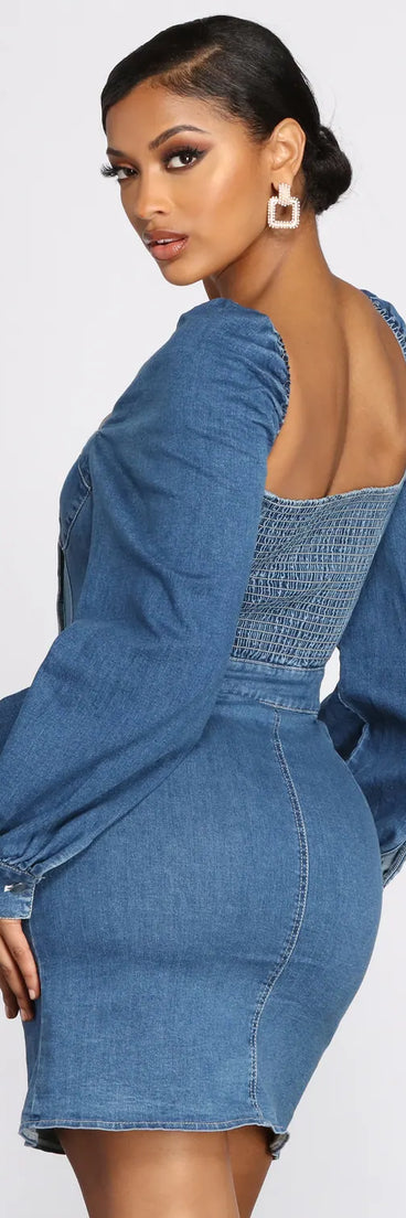 Dreamy In Denim Button Front Mini Dress