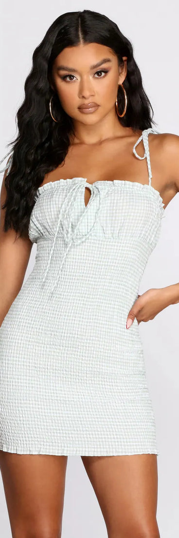 Girly In Gingham Smocked Mini Dress