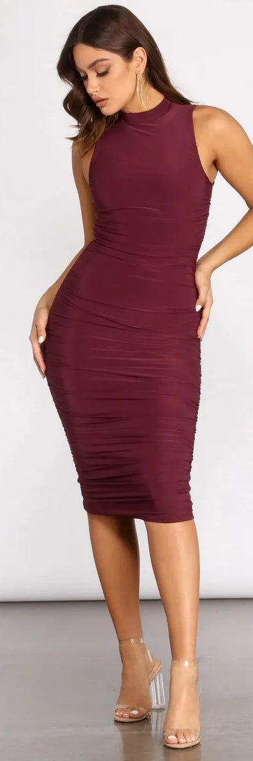 Sleeveless Ruched Midi Dress