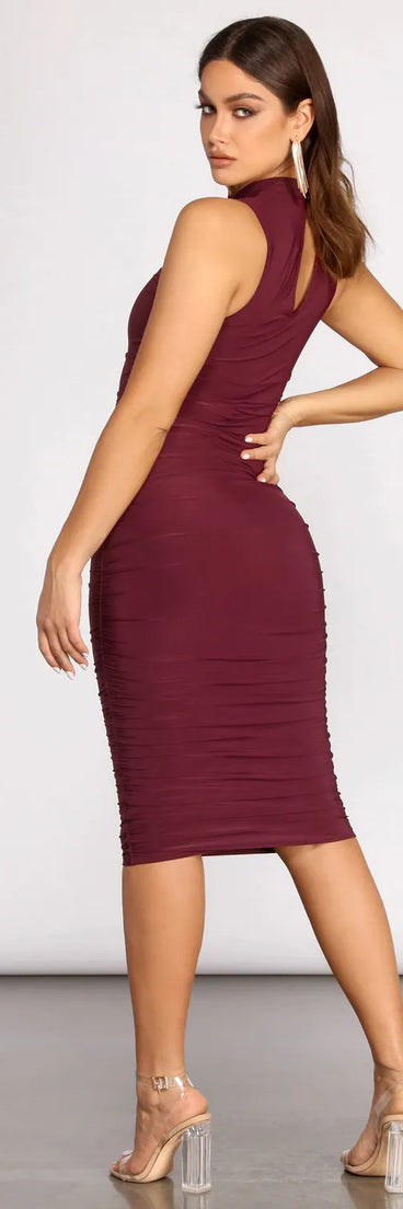 Sleeveless Ruched Midi Dress