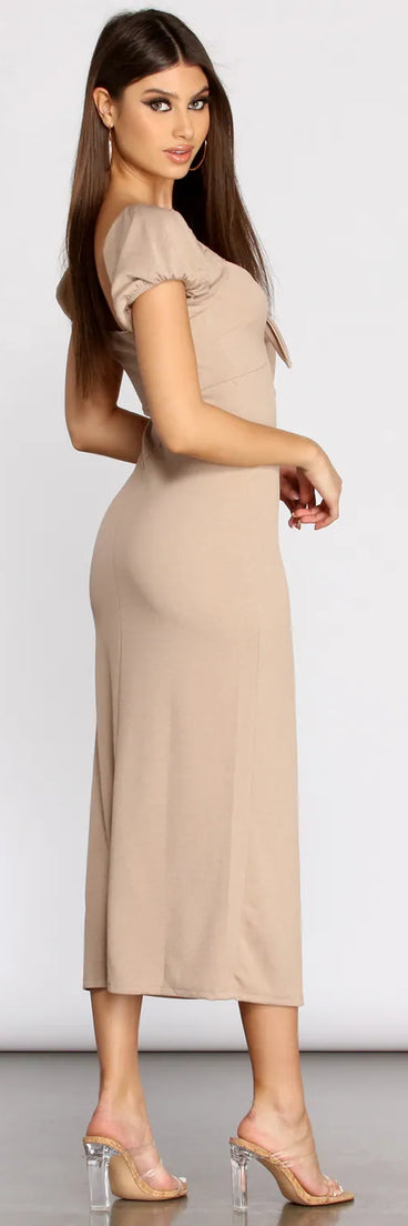 Button Down Tie Front Midi Dress