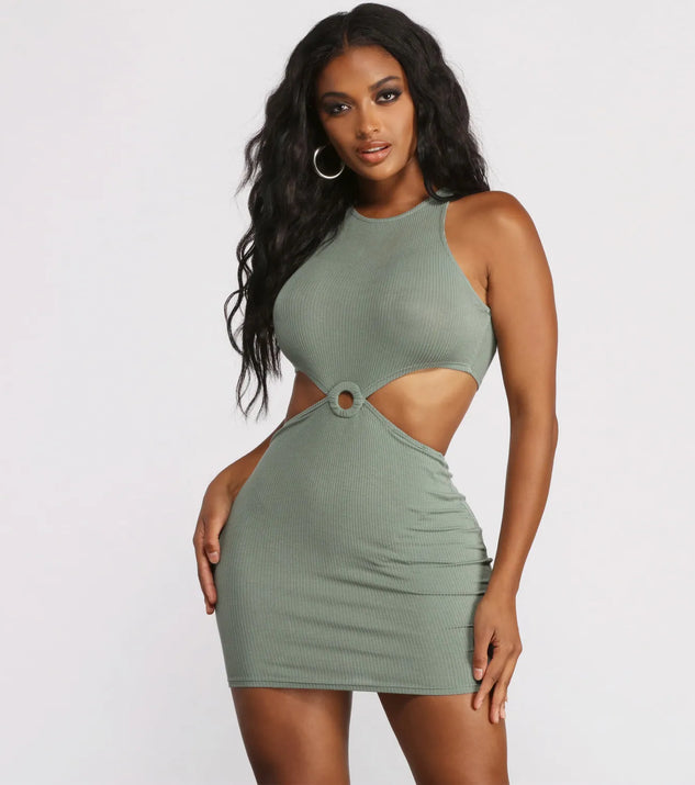 Sleeveless Cut Out O-Ring Ribbed Mini Dress