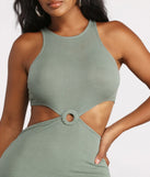 Sleeveless Cut Out O-Ring Ribbed Mini Dress