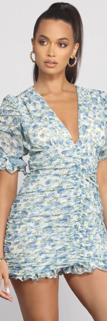 Floral Persuasion Ruched Mini Dress