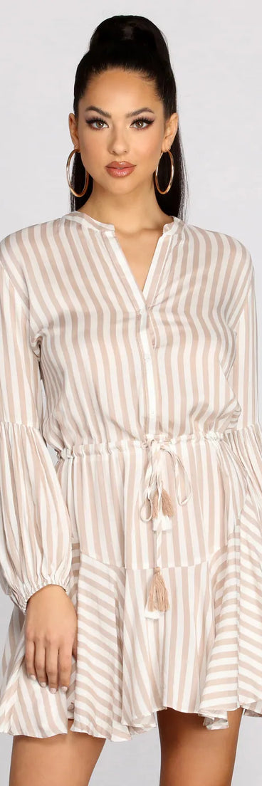 Stylish In Stripes Tassel Waist Tie Mini Dress