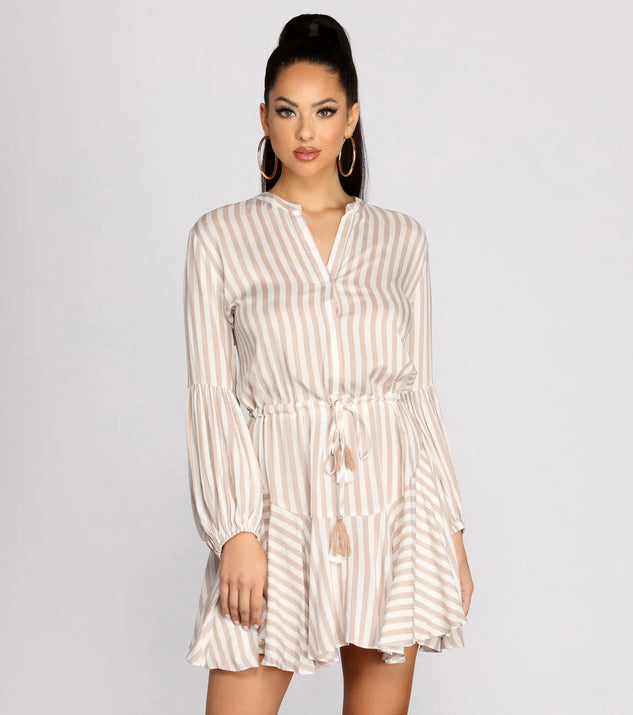 Stylish In Stripes Tassel Waist Tie Mini Dress