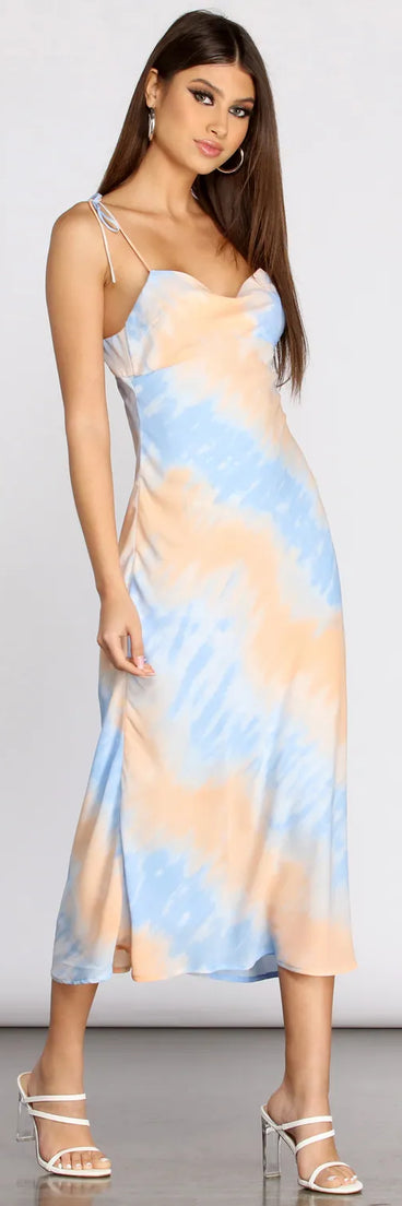 Sunset Dream Tie Dye Satin Midi Dress
