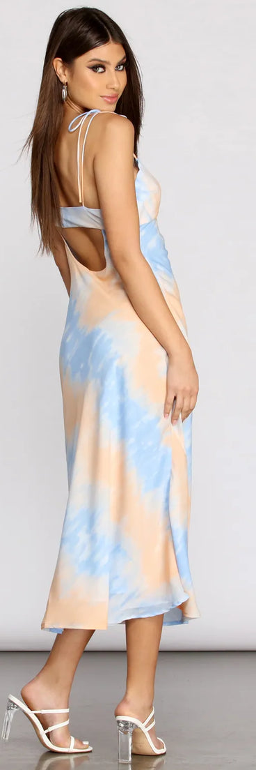 Sunset Dream Tie Dye Satin Midi Dress