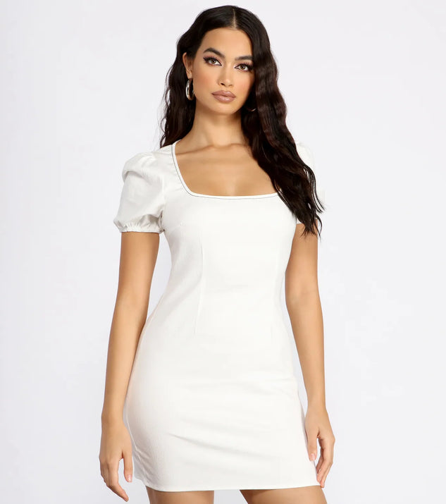 Square Neck Denim Mini Dress