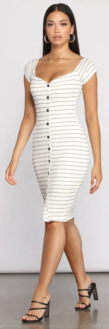 Stripe It Down Ribbed Button Down Midi Dress