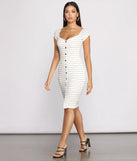 Stripe It Down Ribbed Button Down Midi Dress