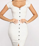 Stripe It Down Ribbed Button Down Midi Dress