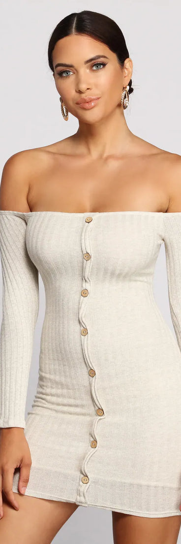 Off The Shoulder Button Down Mini Dress