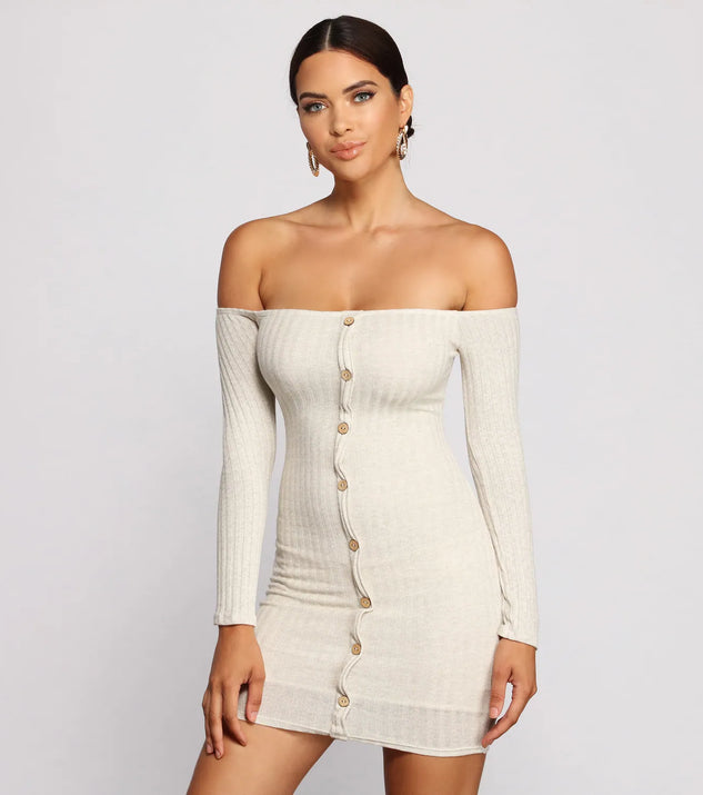 off the shoulder button dress Off The Shoulder Button Down Mini Dress