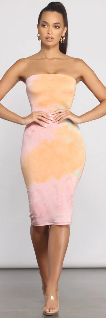 Strapless Tube Tie Dye Midi Dress