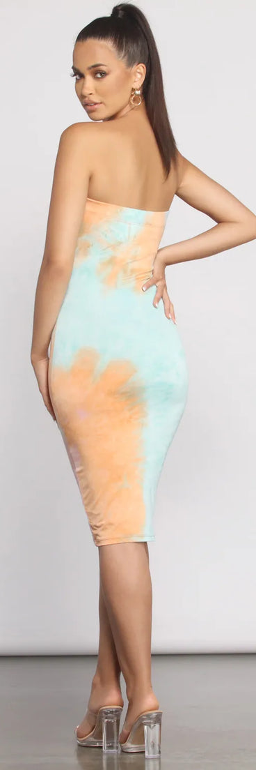 Strapless Tube Tie Dye Midi Dress