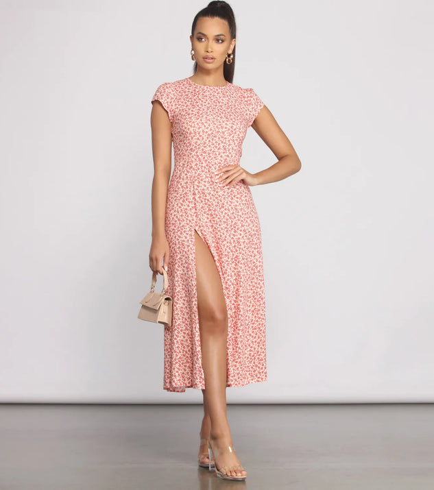 Open Back High Slit Floral Dress