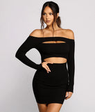 Off The Shoulder Ribbed Knit Cutout Mini Dress
