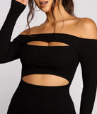 Off The Shoulder Ribbed Knit Cutout Mini Dress