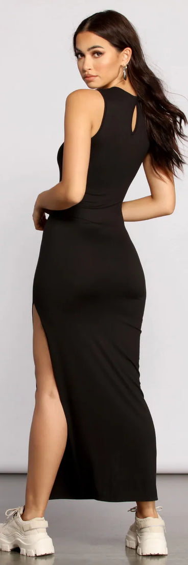 Get Knit Right High Slit Maxi Dress